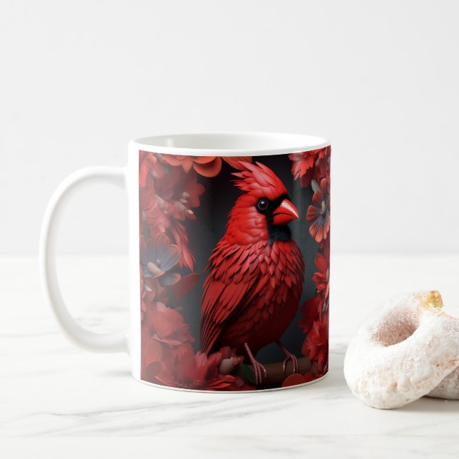 3D Looking Printed Cardinal Red Bird Coffee Mug (With Donut)