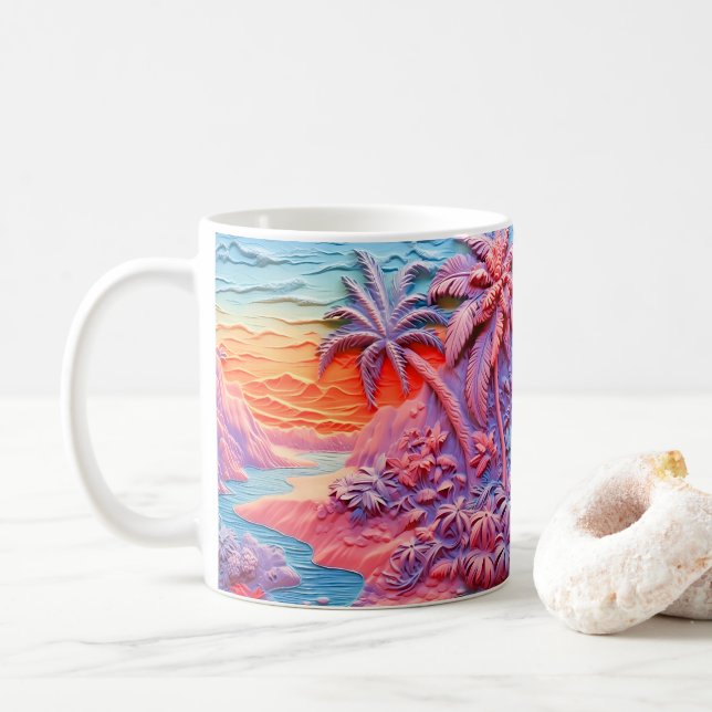 3D Looking Printed Colourful Beach Coffee Mug (With Donut)