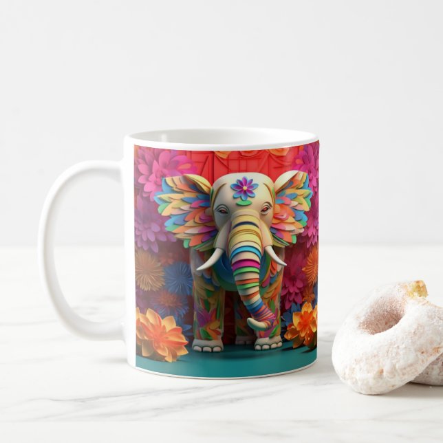 3D Looking Printed Colourful Elephant Coffee Mug (With Donut)