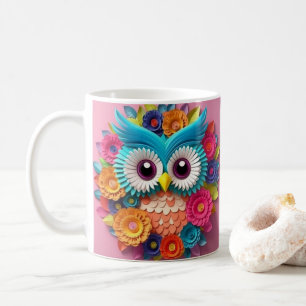 3D Looking Printed Colourful Owl Coffee Mug