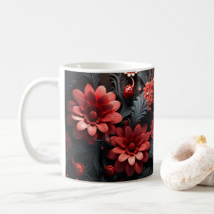 3D Looking Printed Colourful Red & Black Flowers Coffee Mug