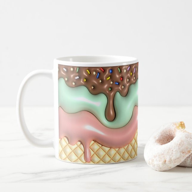 3D Looking Printed Dripping Ice cream Coffee Mug (With Donut)