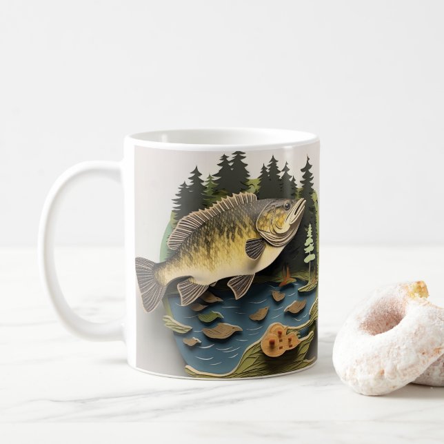 3D Looking Printed Fishing Fisherman Coffee Mug (With Donut)