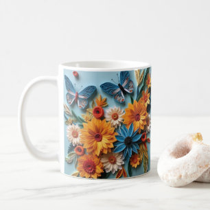 3D Looking Printed Flowers and Butterfly Coffee Mug