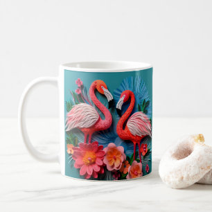 3D Looking Printed Pink Flamingos Coffee Mug