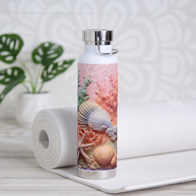 3D Looking Printed Sea Shells, Beach Water Bottle (Yoga)