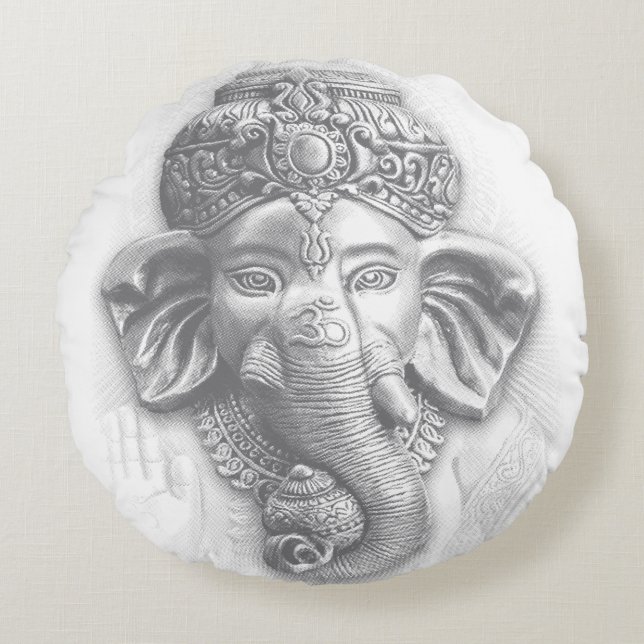 3d Lord Ganesha - Om Round Cushion (Front)