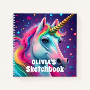 3D Magical Unicorn Personalized Kids Sketchbook Notebook