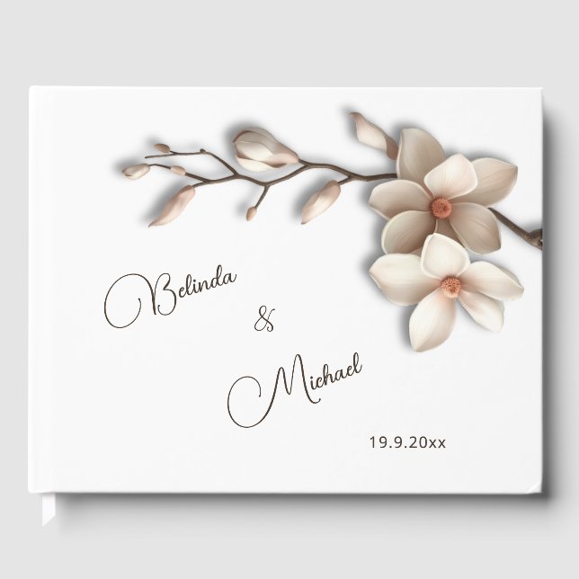 3D Magnolia Flower | Wedding Guest Book (Front)