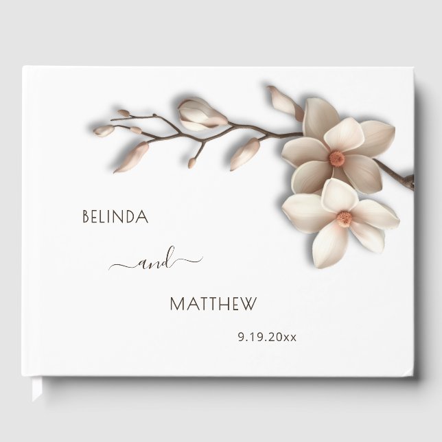 3D Magnolia Flower | Wedding Guest Book (Front)