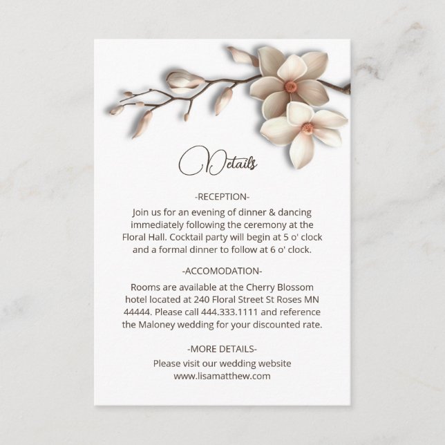 3D Magnolia Flowers White Details Enclosure Card (Front)