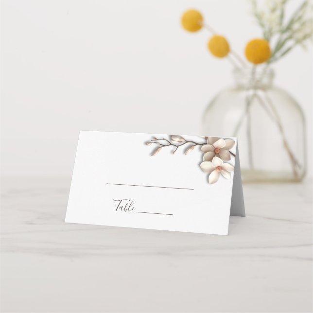 3D Magnolia Wedding Place Card (Front)