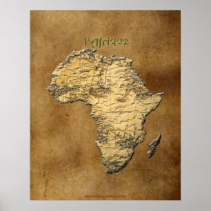 3D Map of AFRICA on Parchment Art Poster