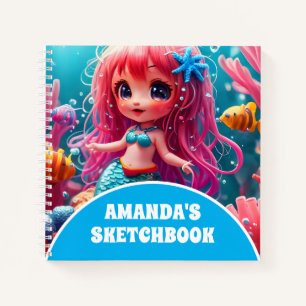 3D Mermaid Personalised Kids Sketchbook Notebook