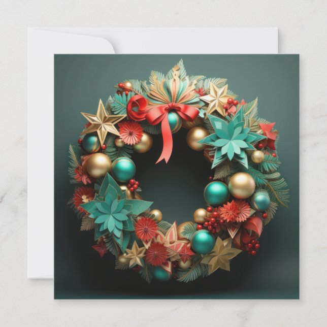 3D Merry Christmas Wreath Card (Front)