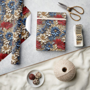 3D Metallic Floral with Gold and Bold Colours Wrapping Paper