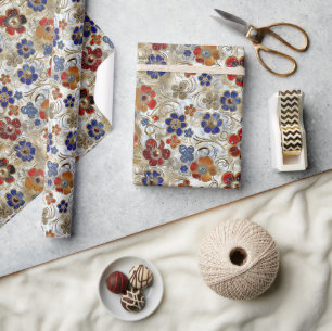 3D Metallic Floral with Gold and Bold Colours Wrapping Paper