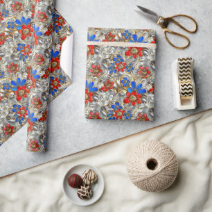 3D Metallic Floral with Gold and Bold Colours Wrapping Paper