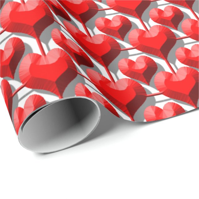 3D Metallic Red Hearts Grid Wrapping Paper (Roll Corner)
