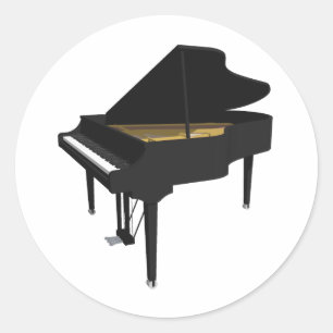 3D Model: Black Grand Piano: Classic Round Sticker