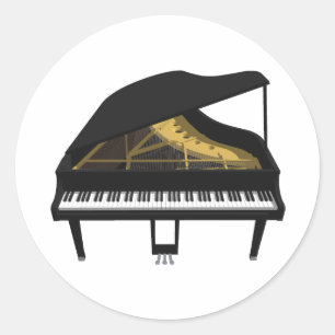 3D Model: Black Grand Piano: Classic Round Sticker