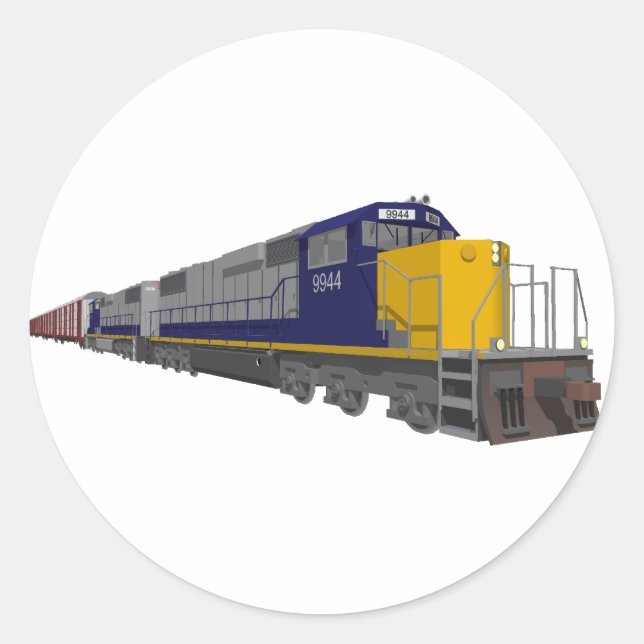 3D Model: Freight Train: Railroad: Classic Round Sticker (Front)