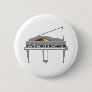 3D Model: White Grand Piano: 6 Cm Round Badge