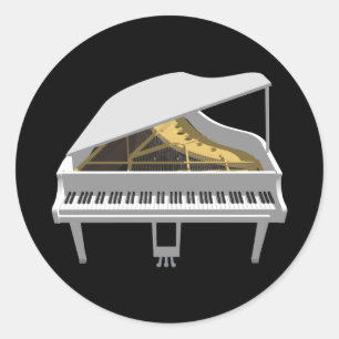 3D Model: White Grand Piano: Classic Round Sticker