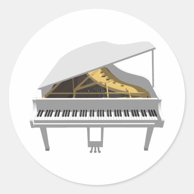 3D Model: White Grand Piano: Classic Round Sticker (Front)