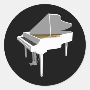3D Model: White Grand Piano: Classic Round Sticker