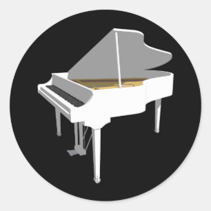 3D Model: White Grand Piano: Classic Round Sticker