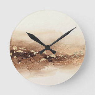 3D Modern Earthy Beige Copper Gold Foil Abstract Round Clock