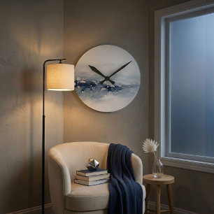 3D Modern Glacier Blue Silver Foil Abstract Art Round Clock