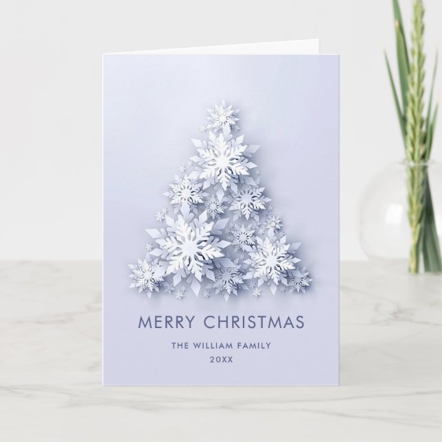 3D Modern Snowflake Christmas Tree Greeting Holiday Card (Front)