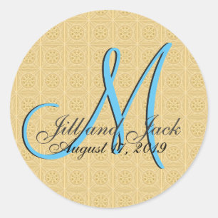 3d Monogram Faux Fake Embossed Gold Classic Round Sticker