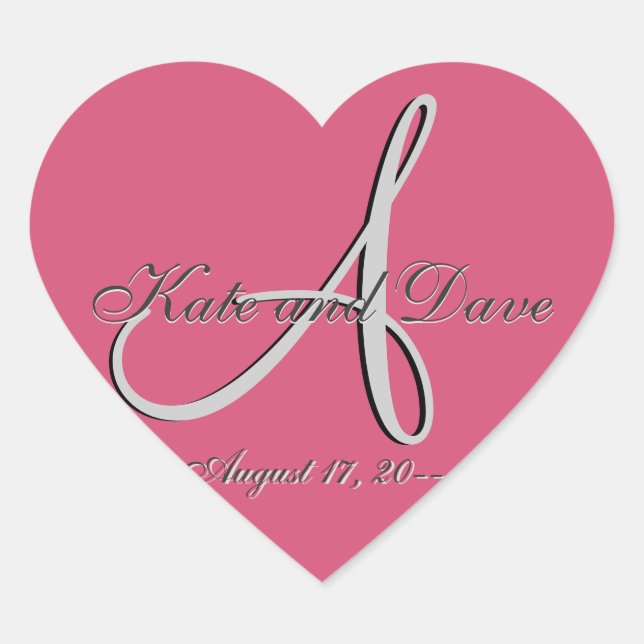 3d Monogram Wedding Favour V Heart Sticker (Front)