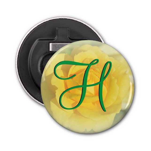 3d Monogram Yellow Rose Bottle Opener (Front)