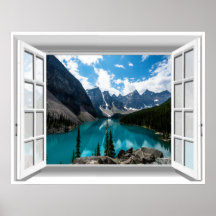 3D Mountains and Lake Landscape Fake Window View
