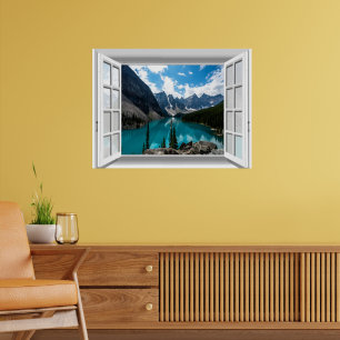 3D Mountains and Lake Landscape Fake Window View Poster