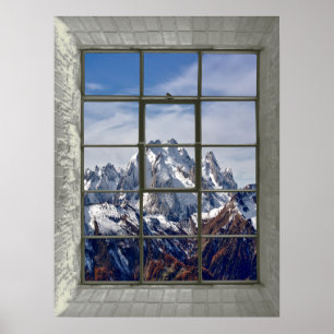 3D Mountains View Fake Window Poster