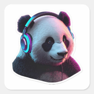 3D Neon Panda with Headphones Gaming Sticker Art