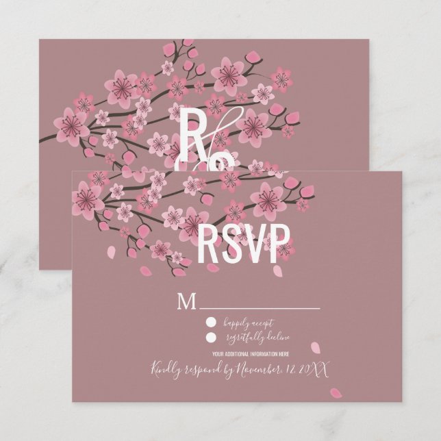 3D Ombre Petals Cherry Blossom Botany  RSVP Invitation (Front/Back)