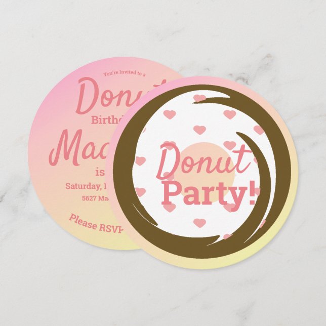 3D Ombre Pink Heart  Doughnut Sprinkle Swirl Round Invitation (Front/Back)