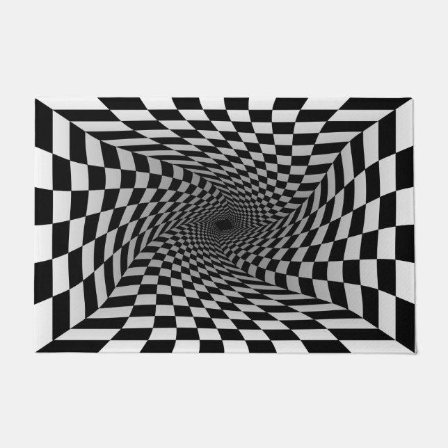 3D Optical Illusion Vortex modern black and white Doormat (Front)