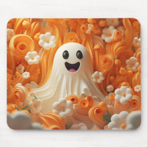 3D Orange and White Ghost  Mouse Mat