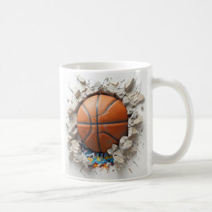 3D Orange Basketball appear through breaking wall Coffee Mug