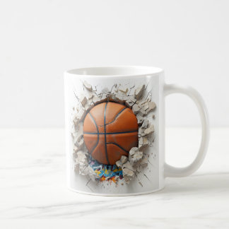 3D Orange Basketball appear through breaking wall Coffee Mug