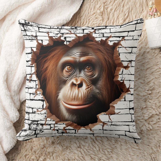 3D Orangutan Wall Break Art – Realistic Safari Cushion (Blanket)