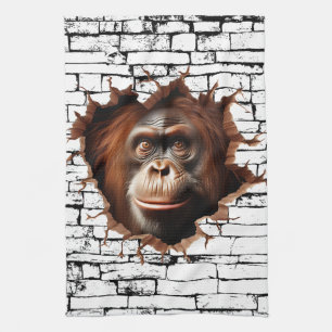 3D Orangutan Wall Break Art – Realistic Safari Tea Towel