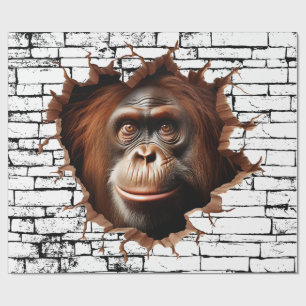 3D Orangutan Wall Break Art – Realistic Safari Wrapping Paper